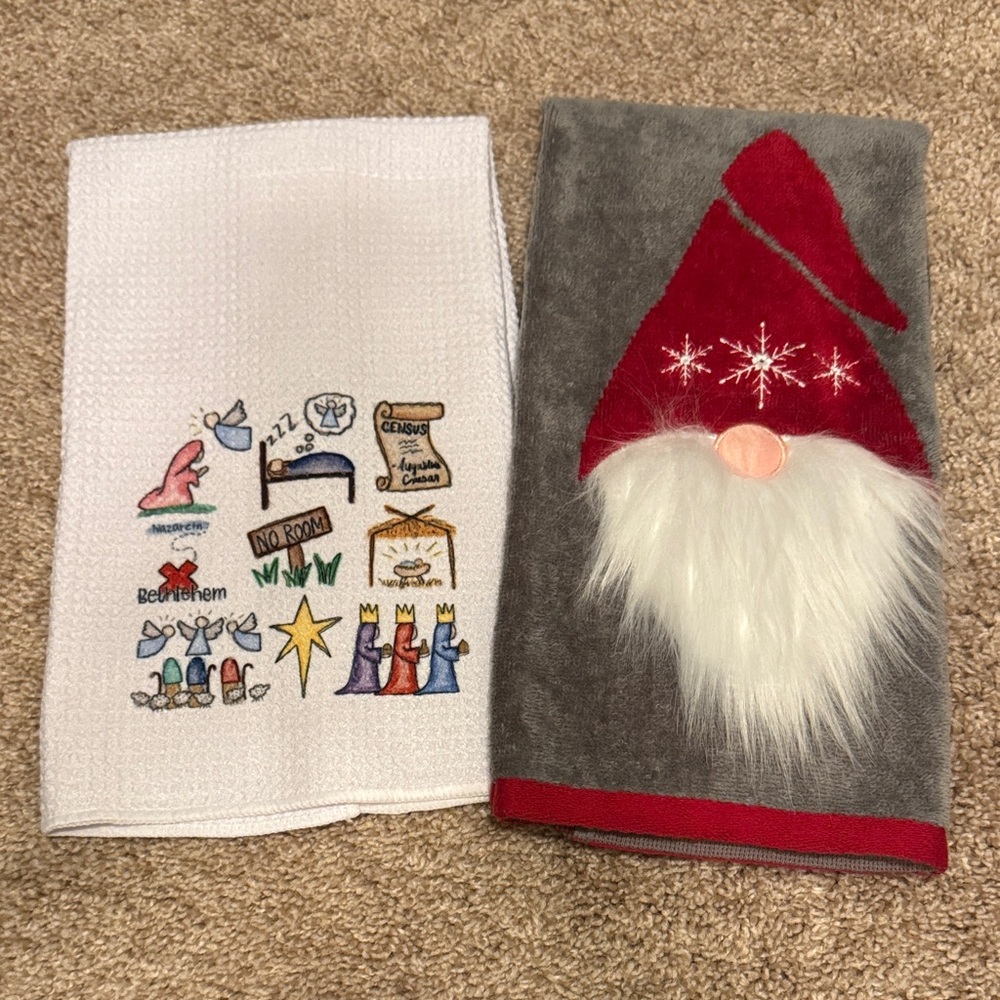 Festive Gnome and Nativity Hand Towels